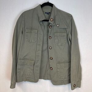 Nautica Jacket Women's Army Green Long Sleeve Button Up Flap Pockets Size 8